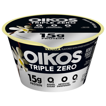 Oikos Triple Zero Vanilla 15g Protein, 0g Added Sugar, Nonfat Greek Yogurt, 5.3 OZ Cup