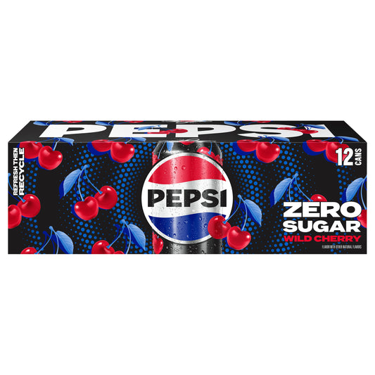 Pepsi Zero Sugar Soda Wild Cherry 12 Fl Oz, Count of 12