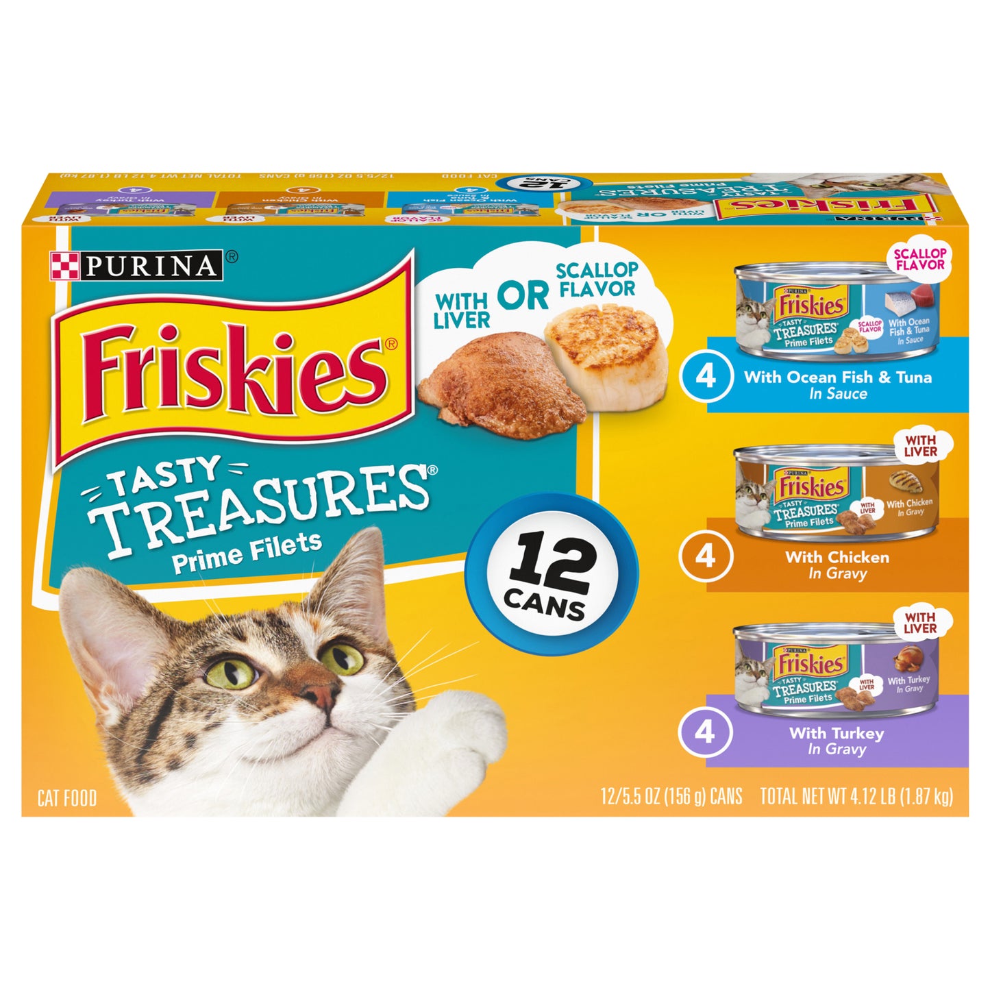 Purina Friskies Gravy Wet Cat Food Variety Pack, Tasty Treasures Prime Filets - (12) 5.5 oz. Cans