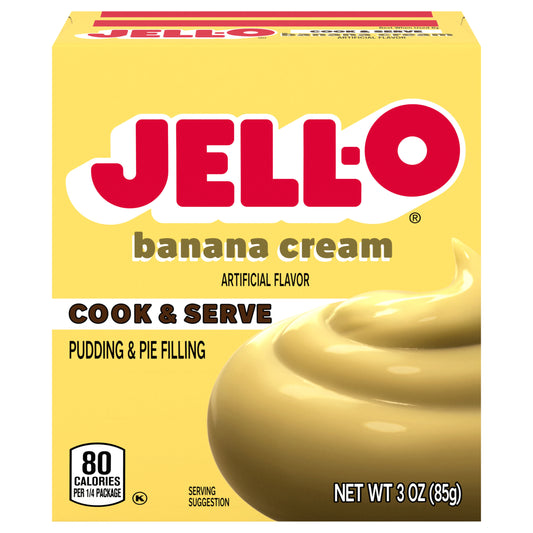 Jell-O Cook & Serve Banana Cream Artificially Flavored Pudding & Pie Filling Mix, 3 oz Box