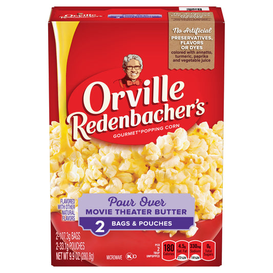 Orville Redenbacher's Gourmet Popping Corn, Pour Over Movie Theater Butter, 3.78 Ounce Bag/1.17 Ounce Pouch, 2-Count