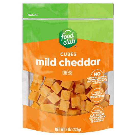 Food Club Cubes Mild Cheddar Cheese 8 oz
