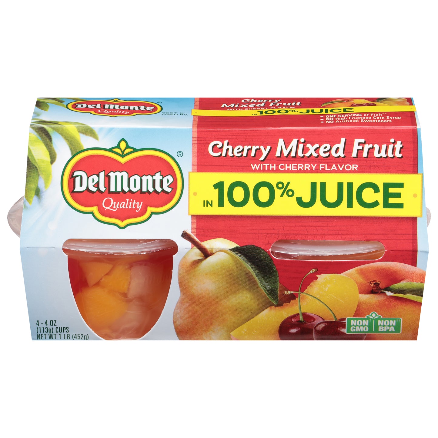 Del Monte Cherry Flavor Cherry Mixed Fruit in 100% Juice 4 - 4 oz Cups