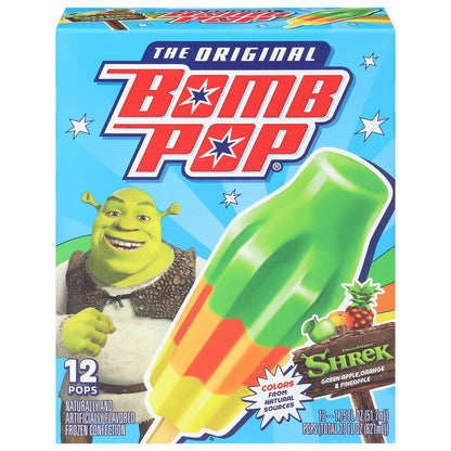 Bomb Pop The Original Shrek Green Apple, Orange & Pineapple Pops 12 - 1.75 fl oz Each