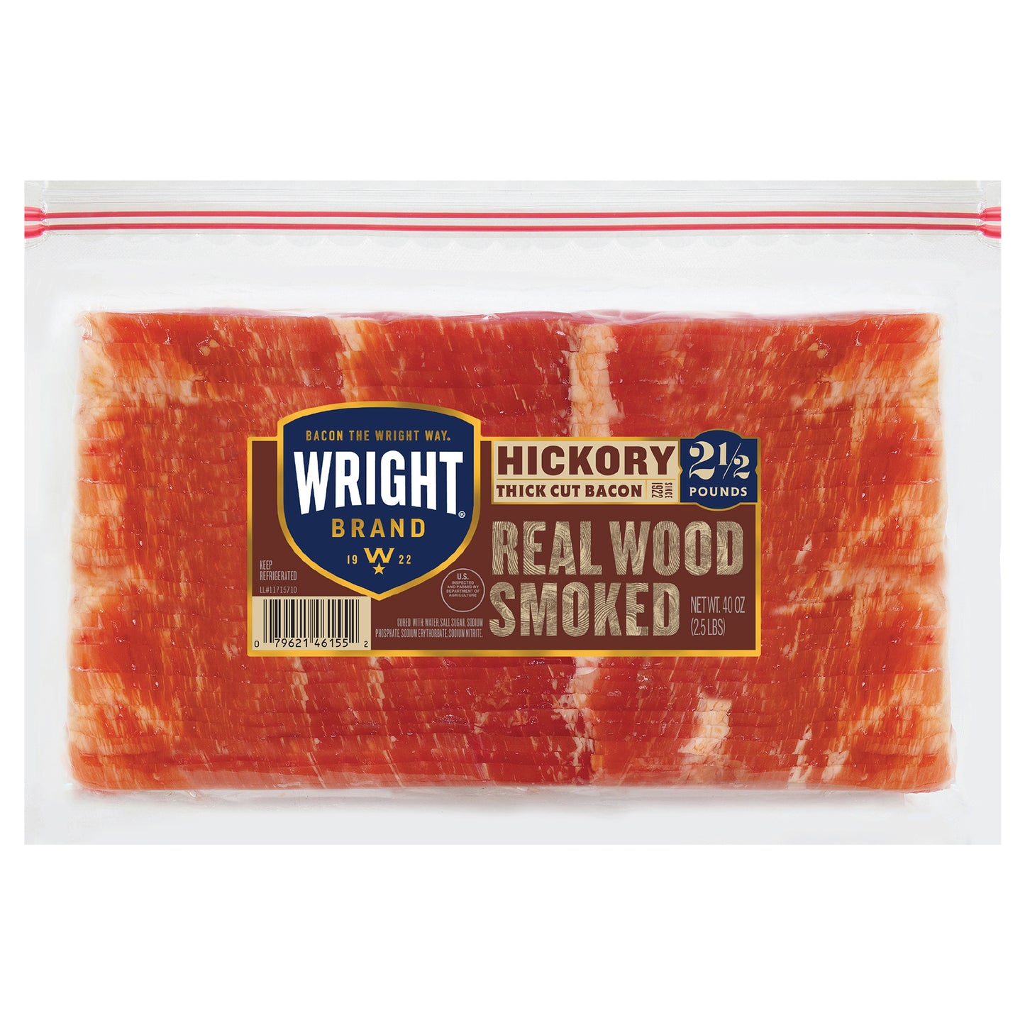 Wright Brand Thick Cut Hickory Bacon, 2.5 lb