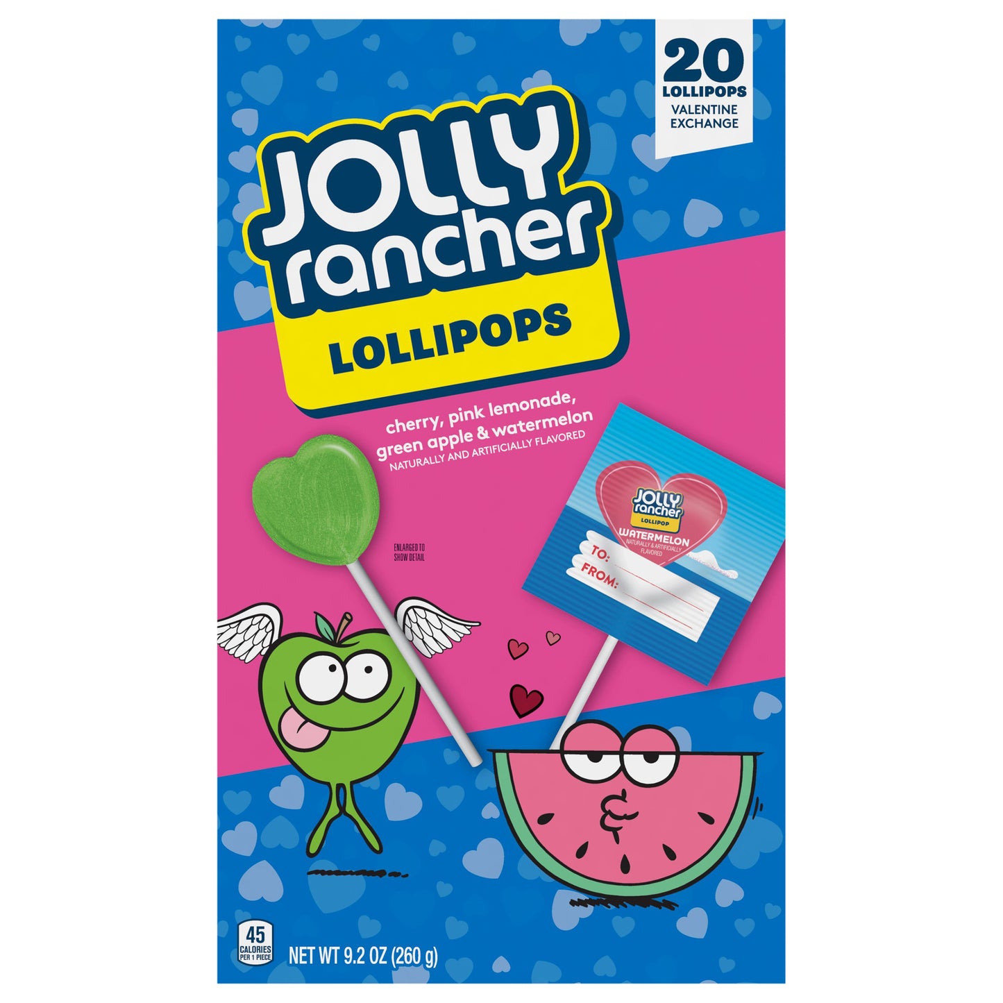 JOLLY RANCHER Assorted Fruit Flavored, Valentine's Lollipops Box, 9.2 oz (20 Pieces)