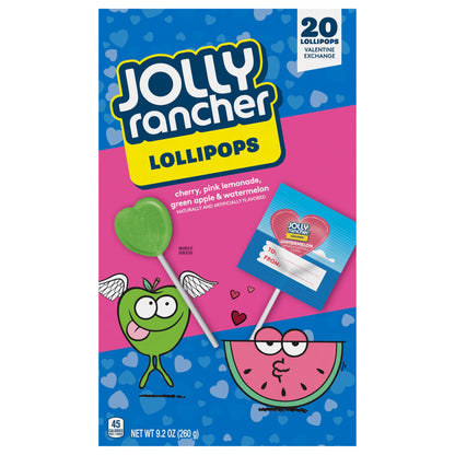 JOLLY RANCHER Assorted Fruit Flavored, Valentine's Lollipops Box, 9.2 oz (20 Pieces)
