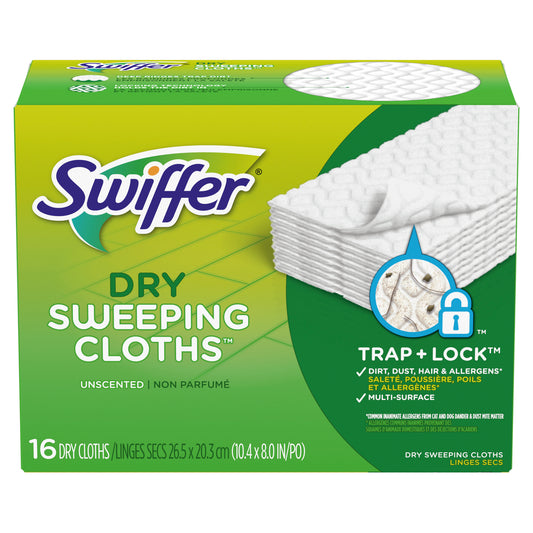 Swiffer Sweeper Dry Sweeping Pad, Multi Surface Refills for Dusters Floor Mop, Unscented,16 count